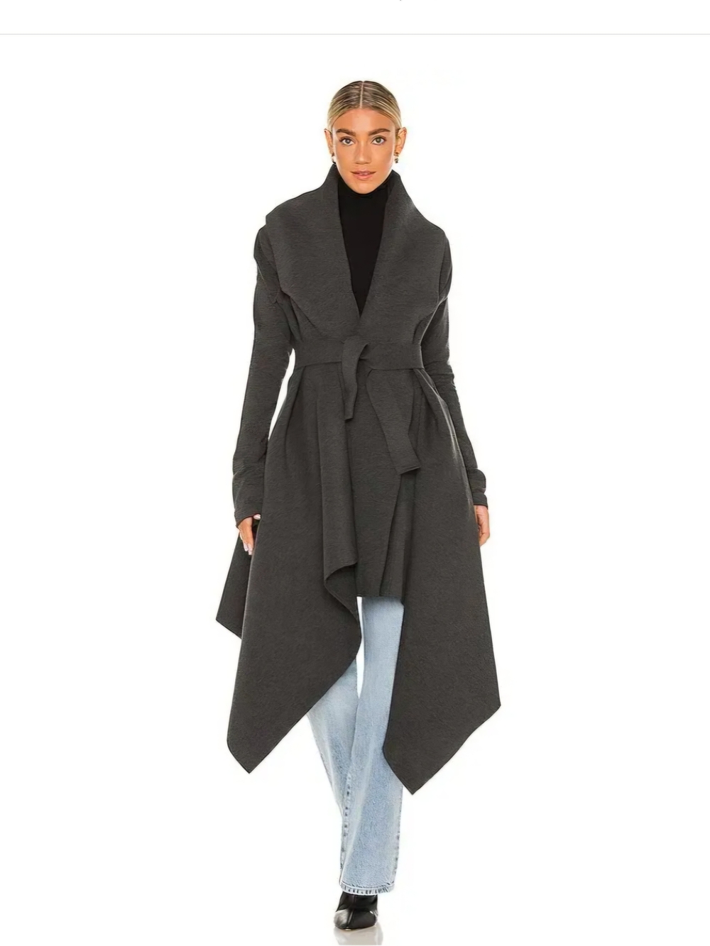 Norma Kamali Dark Gray Draped Belted Wrap Cardigan